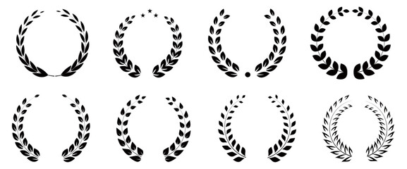 Black laurel wreath silhouette collection isolated on white