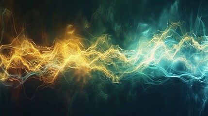 Flowing particles create abstract wavy lines on a dark background