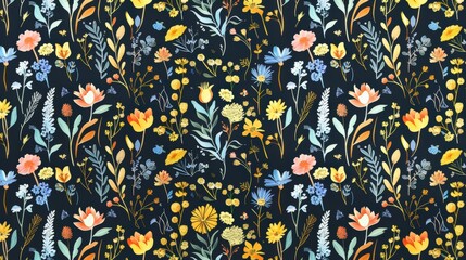 Portray the magic of nature with a seamless wildflowers printable paper pattern, featuring whimsical blooms and intricate botanical details for an enchanting look. 