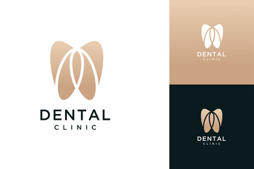 Modern minimalistic dentist logo design, Line tooth creative symbol. Dental clinic vector signs mark icon.