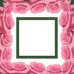 square green frame. flower border template with space for text with pink roses