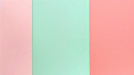Fototapeta premium Three pastel stripes of pink, green, and coral paper create a modern background. Perfect for cards, posters, and scrapbooking