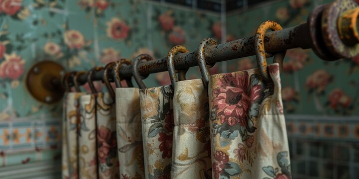 Pathogens on bathroom curtain rods, [germs, bathroom], [depicting unnoticed hygiene issues].