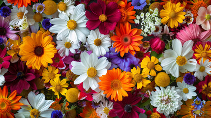 画面いっぱいのカラフルな花、背景
