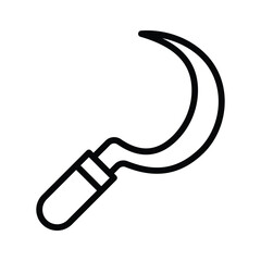 Creatively crafted sickle icon, A traditional agricultural tool used for harvesting crops.