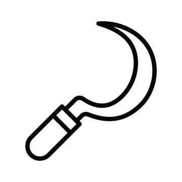 recommend clip art: Creatively crafted sickle icon, A traditional agricultural tool used for harvesting crops.
