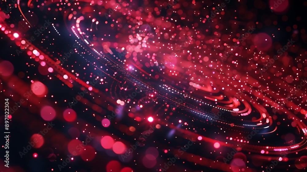 Wall mural abstract swirl light with red blur bokeh for space universe galaxy cosmic technology concept.