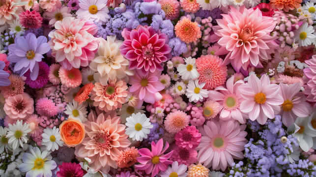 画面いっぱいのパステルカラーの花、背景