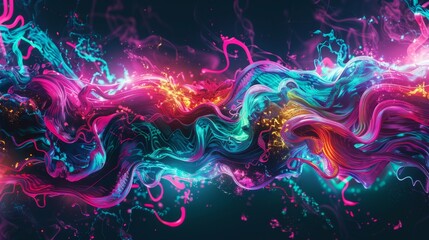 Obraz premium Neon Outlined Melting Noodles in Cyberpunk Futuristic Setting with Vibrant Colors