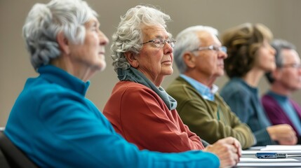 Group of seniors attending a seminar on Medicare and insurance, senior insurance education, proactive and informative coverage sessions