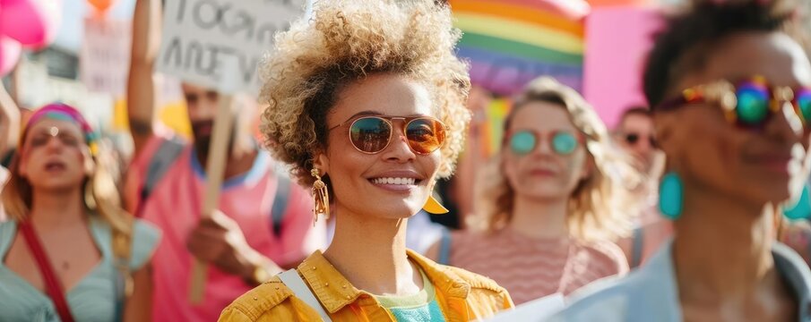 Diverse group of activists holding signs at a peaceful protest, unity and determination, activism, protest, freedom, equality