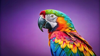 Vibrant parrot with colorful feathers on a lilac background, exotic, tropical, beauty, bird, nature