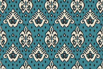 Ikat seamless pattern, geometric design, motif ethnic handmade, Ikat ethnic tribal, boho colors seamless wallpaper. Ethnic Ikat abstract background art, greeting cards, printing products