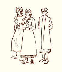 Vector drawing. Daniel and his friends refuse the king's food