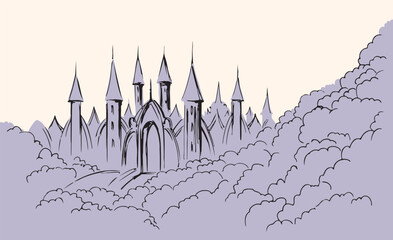 Fototapeta premium Vector drawing. Big Hevenly city