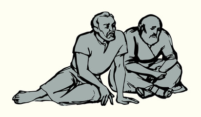 Vector drawing. Man sitting on the ground
