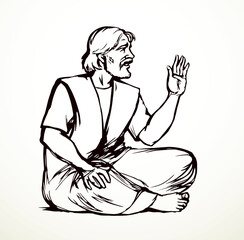 Vector drawing. Man sitting on the ground