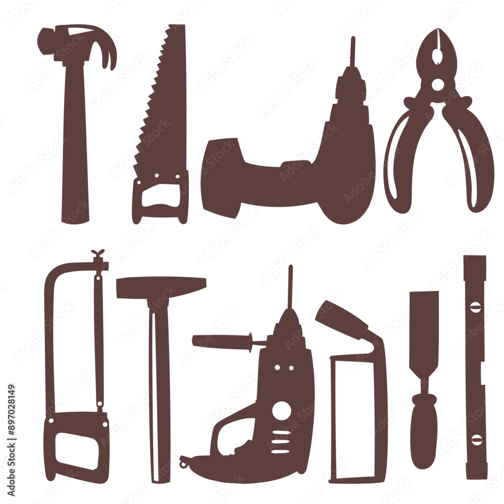 Wall mural plumbing tools and hardware tool silhouette
