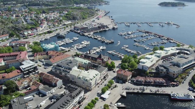 Aerial View Of Port Harbour In The City Of Stromstad In Sweden.