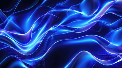 Obraz premium Sophisticated blue neon wave patterns with a soft glow, perfect for high-end banners and posters.