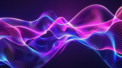 Obraz premium Vibrant ultraviolet wave patterns glowing against a dark background, ideal for attention-grabbing banners and 3D designs.