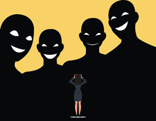 Anxiety or negative feeling. Business woman fear influence and intimidation.