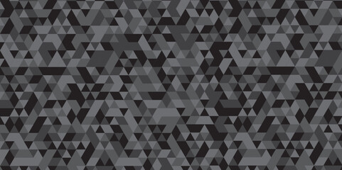Abstract geometric black and gray background seamless mosaic and low polygon triangle texture wallpaper. Triangle shape retro wall grid pattern geometric ornament tile vector square element background