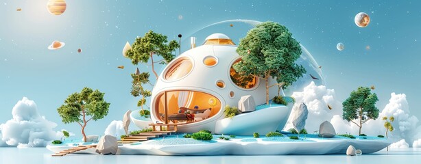 Modern design focusing on carbon footprint reduction with cosmic elements, clear copy space, inspire