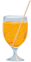 グラスに入ったストロー付きオレンジジュースのイラストアイコン