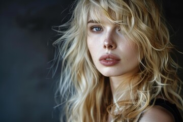 Fototapeta premium Beautiful young woman with long blonde wavy hair looking glamorous