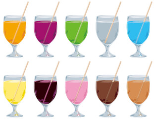 ストロー付きグラスに入ったジュースのイラストアイコンセット／しゅわしゅわなし © ma_sa
