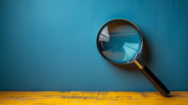 Magnifying glass focusing on a terminology word on yellow background with copy space