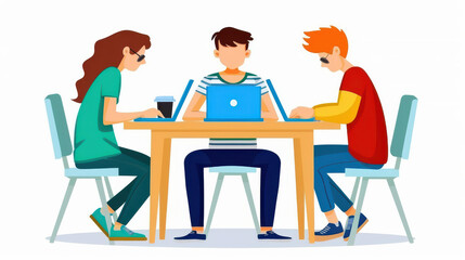 Vibrant scene of diverse youth engaged in study, collaborating on homework, reading books, and sharing ideas together.
