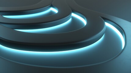 Futuristic and elegant design with smooth curves and glowing blue neon lights in abstract background