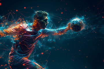 A Handball Player's Dynamic Leap Under a Starry Sky