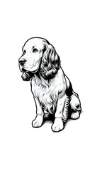 イギリスのクランバー・スパニエルのモノトーン画像。重厚で穏やか、狩猟犬として優れる。