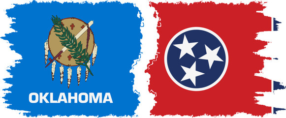 Tennessee and Oklahoma states grunge brush flags connection, vector