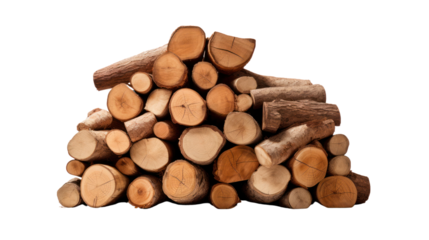 Log, pile of wood isolated on white background.