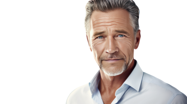 Senior bearded man smiling confidently isolated on white background