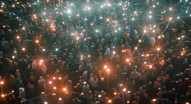 A crowd of people are illuminated by a light source, creating a sense of unity and togetherness