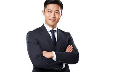 Asian businessman smiling confidently isolated on white background