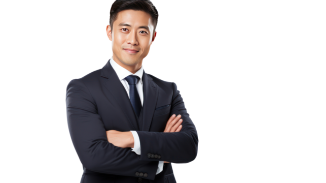 Asian businessman smiling confidently isolated on white background