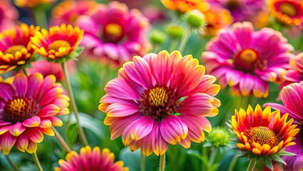 Obraz premium Vibrant pink and yellow flowers in full bloom, floral, garden, nature, bright, vibrant, colorful, petals, plant, blooming