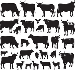 cow silhouette, black Color isolated on white background