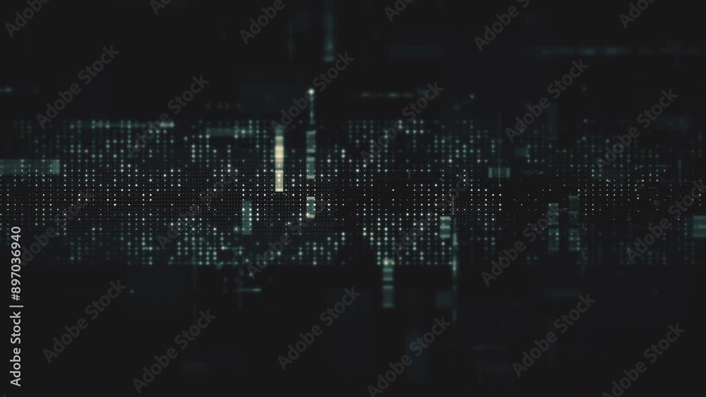 Fototapete Futuristic screen display matrix, hi-tech digital data telemetry with encrypted numbers, display dynamic background for computer desktop screen display format