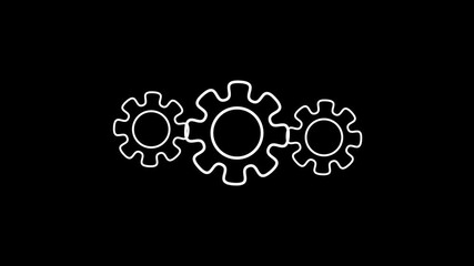 White color settings icon animation black background. 