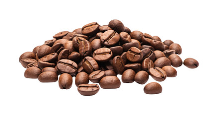 Naklejka premium A pile of roasted coffee beans isolated on white background.
