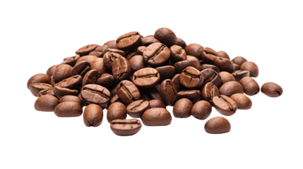  A pile of roasted coffee beans isolated on white background.