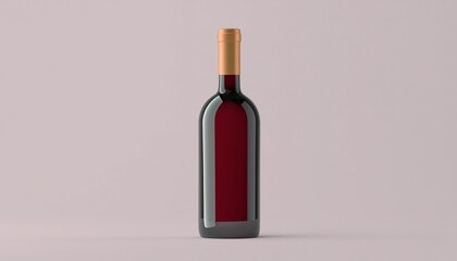 Red wine bottle mock-up on soft gray background.3D illustration