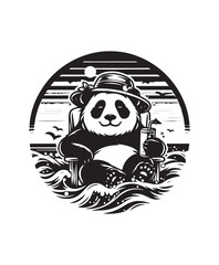 vector Chilling Panda vector art,graphics Pandas icons set,vintage illustration Panda clipart,vector Pandas flat style artwork design